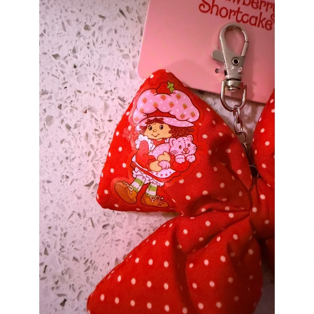 Strawberry Shortcake Plush Bow Keychain Red Polka Dot Neon Tuesday NWT